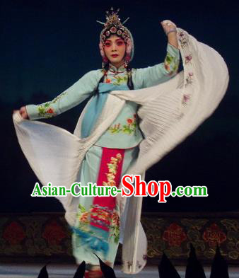 Chinese Henan Opera Hua Tan Dou Qiaojie Garment Costumes and Headdress Pao Bian Jing Traditional Qu Opera Actress Apparels Young Beauty Dress
