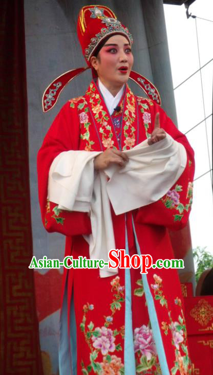 Feng Xue Pei Chinese Qu Opera Niche Apparels Costumes and Headpieces Traditional Henan Opera Young Male Garment Bridegroom Qian Qing Clothing