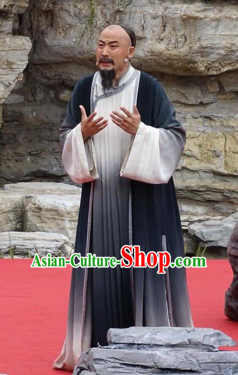 Huang Ye Hong Lou Chinese Qu Opera Old Scholar Cao Xueqin Apparels Costumes and Headpieces Traditional Henan Opera Elderly Male Garment Litterateur Clothing