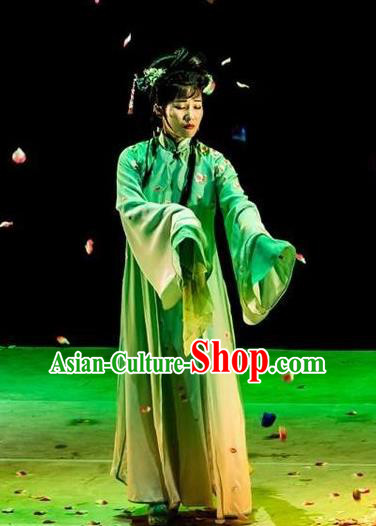 Chinese Henan Opera Young Lady Garment Costumes and Headdress Huang Ye Hong Lou Traditional Qu Opera Hua Tan Apparels Actress Lin Daiyu Dress