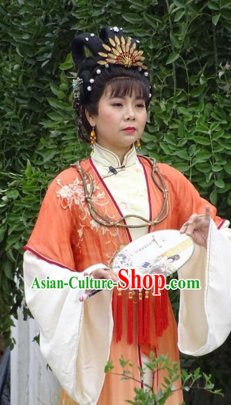 Chinese Henan Opera Actress Xue Baochai Garment Costumes and Headdress Huang Ye Hong Lou Traditional Qu Opera Young Beauty Apparels Hua Tan Dress
