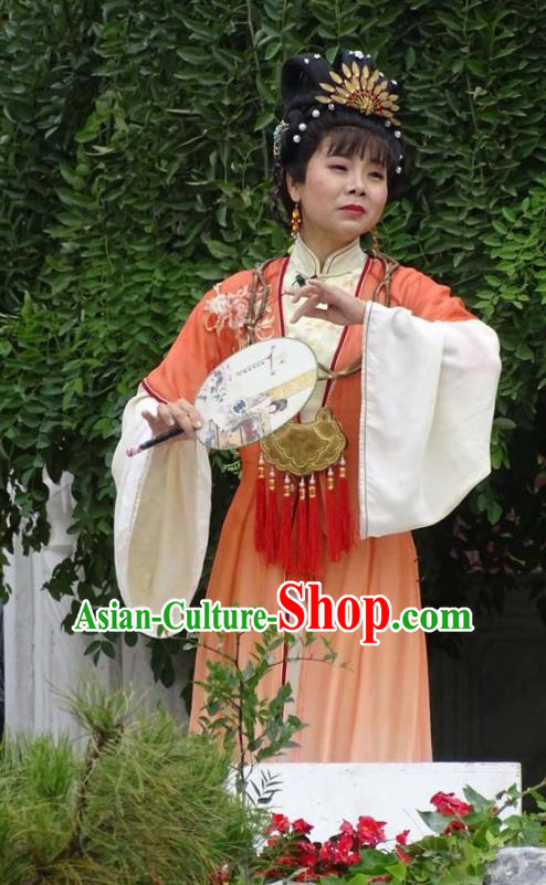 Chinese Henan Opera Actress Xue Baochai Garment Costumes and Headdress Huang Ye Hong Lou Traditional Qu Opera Young Beauty Apparels Hua Tan Dress