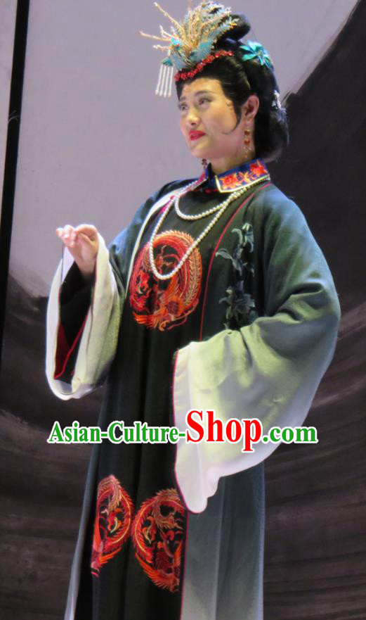 Chinese Henan Opera Young Female Wang Xifeng Garment Costumes and Headdress Huang Ye Hong Lou Traditional Qu Opera Mistress Apparels Rich Woman Dress