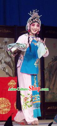 Chinese Henan Opera Maid Lady Qiu Xiang Garment Costumes and Headdress Pao Bian Jing Traditional Qu Opera Xiaodan Apparels Servant Girl Dress