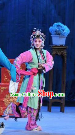 Chinese Shandong Opera Maid Lady Garment Costumes and Headdress Forced Marriage Traditional Lu Opera Servant Girl Apparels Xiaodan Chun Mei Dress