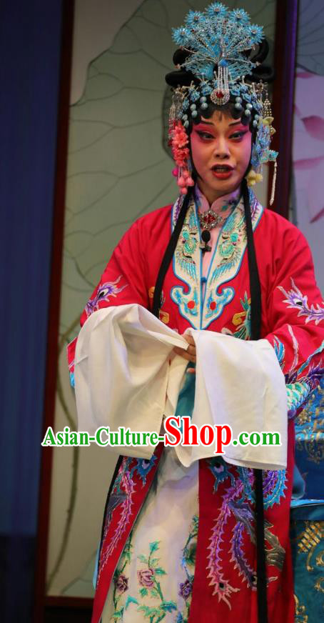 Chinese Shandong Opera Actress Hong Meirong Garment Costumes and Headdress Forced Marriage Traditional Lu Opera Hua Tan Apparels Noble Female Red Dress