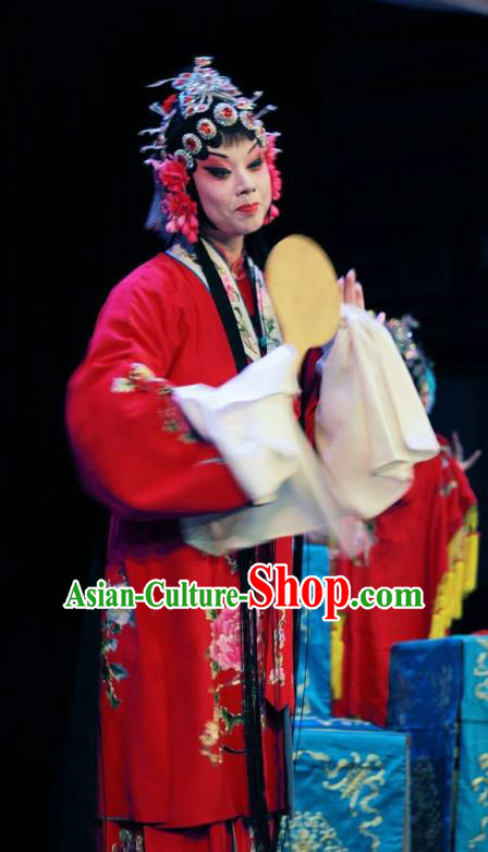 Chinese Shandong Opera Bride Garment Costumes and Headdress Zi Mei Yi Jia Traditional Lu Opera Diva Apparels Young Beauty Zhang Sumei Red Dress