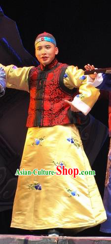Under the Red Banner Chinese Qu Opera Young Male Apparels Costumes and Headpieces Traditional Beijing Opera Dude Garment Qing Dynasty Childe Clothing