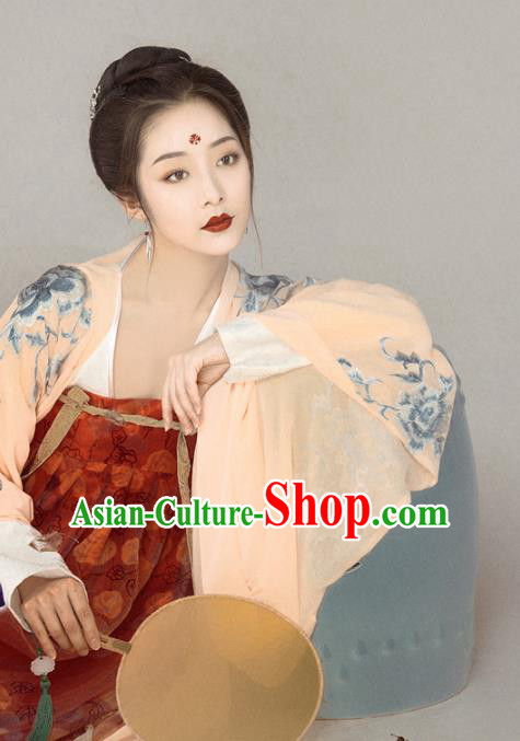 Chinese Drama Ancient Imperial Consort Red Dress Traditional Hanfu Apparels Tang Dynasty Court Woman Historical Costumes and Headpieces Complete Set