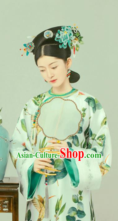 Chinese Drama Ancient Manchu Noble Countess Dress Traditional Hanfu Apparels Qing Dynasty Royal Princess Historical Costumes and Headdress for Women