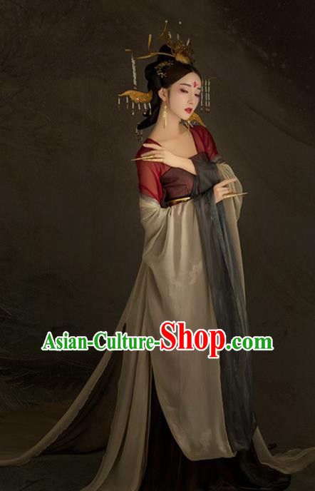 Chinese Drama Ancient Royal Queen Dress Traditional Court Hanfu Apparels Tang Dynasty Imperial Empress Historical Costumes and Headdress for Women