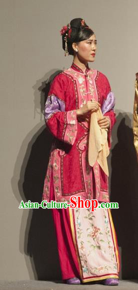 Chinese Beijing Opera Rich Concubine Garment Costumes and Headdress The Snuff Bottle Traditional Qu Opera Mistress Apparels Young Female Rosy Dress