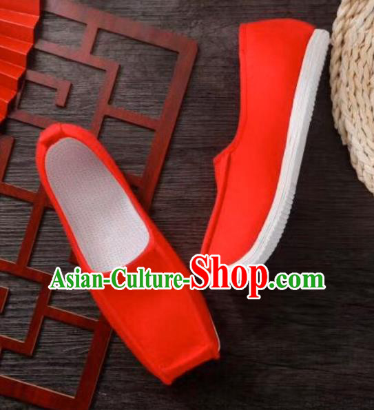 Chinese Handmade Red Cloth Shoes Traditional Han Dynasty Wedding Hanfu Shoes Ancient Scholar Multilayer Soles Shoes