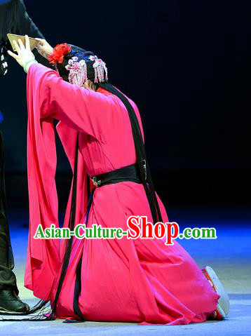 Chinese Han Opera Actress Pan Jinlian Garment Jin Lian Costumes and Headdress Traditional Hubei Hanchu Opera Diva Apparels Young Mistress Red Dress