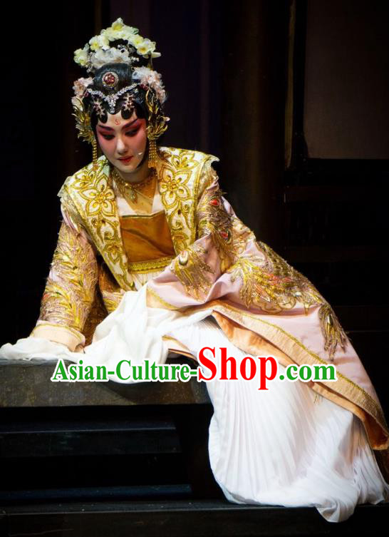 Chinese Han Opera Hua Tan Garment Ni Chang Chang Ge Costumes and Headdress Traditional Hubei Hanchu Opera Imperial Concubine Apparels Young Female Dress