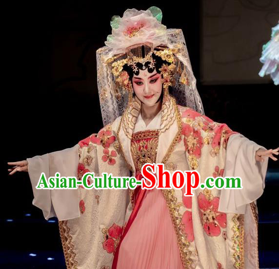 Chinese Han Opera Hua Tan Garment Ni Chang Chang Ge Costumes and Headdress Traditional Hubei Hanchu Opera Imperial Concubine Yang Yuhuan Apparels Actress Dress