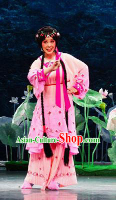 Chinese Han Opera Village Girl Garment Legend of Meng Jiangnv Costumes and Headdress Traditional Hubei Hanchu Opera Country Lady Apparels Actress Dress