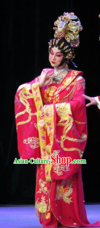 Chinese Cantonese Opera Concubine Yang Yuhuan Garment The Long Regret Costumes and Headdress Traditional Guangdong Opera Apparels Young Female Red Dress