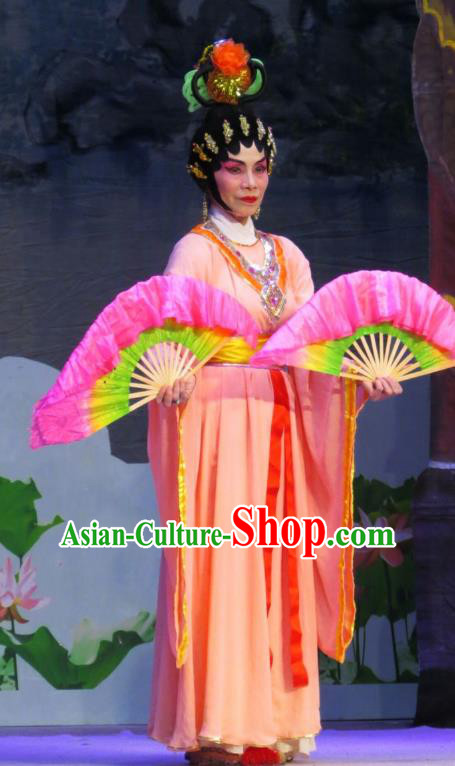 Chinese Cantonese Opera Palace Lady Garment The Long Regret Costumes and Headdress Traditional Guangdong Opera Figurant Apparels Court Maid Dress
