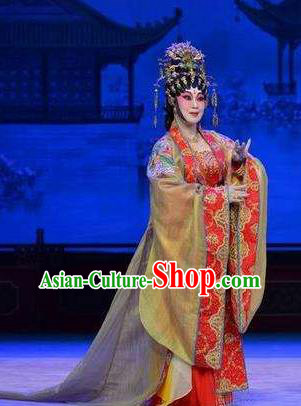 Chinese Cantonese Opera Palace Woman Garment The Long Regret Costumes and Headdress Traditional Guangdong Opera Imperial Concubine Apparels Diva Dress
