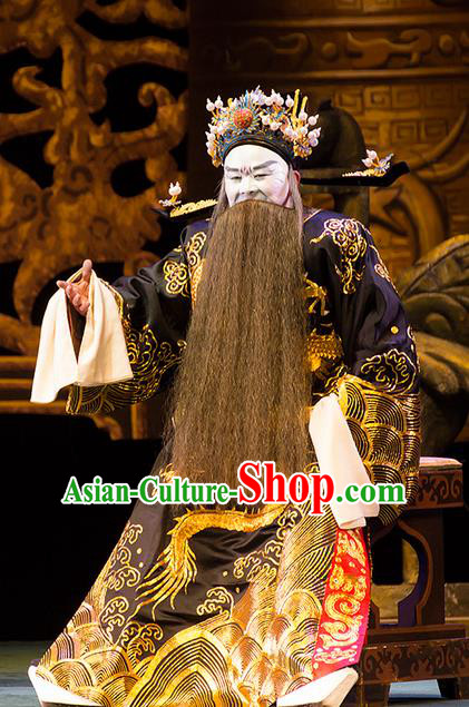 Yu Zhou Feng Chinese Hubei Hanchu Opera Prime Minister Zhao Gao Apparels Costumes and Headpieces Traditional Han Opera Jing Role Garment Elderly Male Clothing
