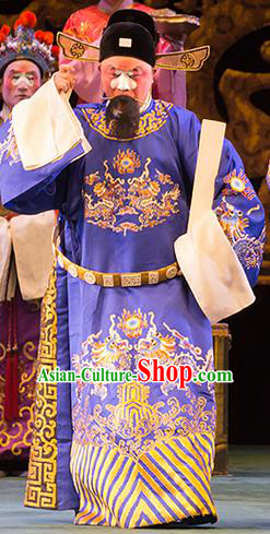 Yu Zhou Feng Chinese Hubei Hanchu Opera Minister Apparels Costumes and Headpieces Traditional Han Opera Clown Garment Official Blue Clothing