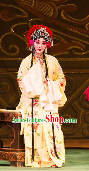 Chinese Han Opera Diva Garment Yu Zhou Feng Zhao Yanrong Costumes and Headdress Traditional Hubei Hanchu Opera Hua Tan Apparels Actress Dress