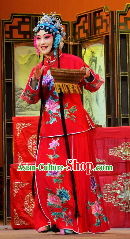 Chinese Han Opera Actress Wang Chunniang Garment Chun Niang Qu Costumes and Headdress Traditional Hubei Hanchu Opera Hua Tan Apparels Diva Red Dress