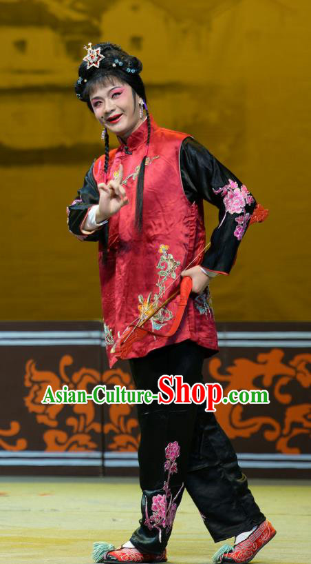 Chinese Han Opera Servant Girl Garment Mu Ke Zhai Costumes and Headdress Traditional Hubei Hanchu Opera Xiaodan Apparels Dress