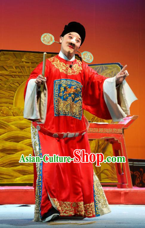 Hua Deng An Chinese Hubei Hanchu Opera Chou Apparels Costumes and Headpieces Traditional Han Opera Official Garment Magistrate Clothing
