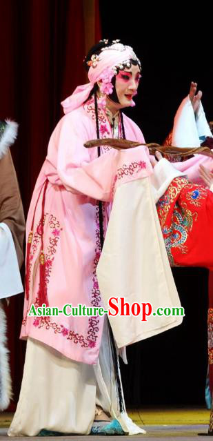 Chinese Han Opera Young Woman Pink Garment Chun Niang Qu Costumes and Headdress Traditional Hubei Hanchu Opera Actress Apparels Diva Wang Chunniang Dress