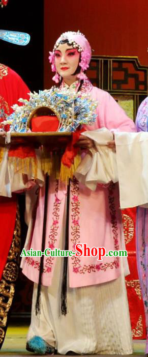 Chinese Han Opera Young Woman Pink Garment Chun Niang Qu Costumes and Headdress Traditional Hubei Hanchu Opera Actress Apparels Diva Wang Chunniang Dress