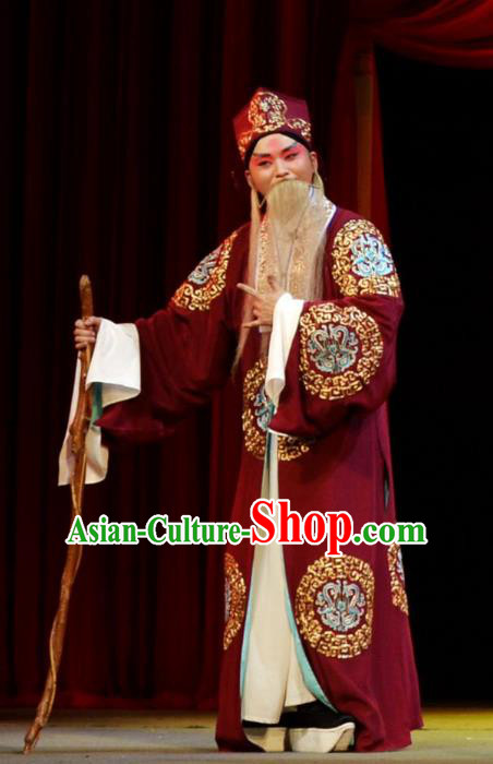 Chun Niang Qu Chinese Hubei Hanchu Opera Laosheng Apparels Costumes and Headpieces Traditional Han Opera Garment Elderly Male Clothing