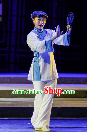 Chinese Han Opera Huadan Garment Shi Niang Costumes and Headdress Traditional Hubei Hanchu Opera Young Female Apparels Actress Dress