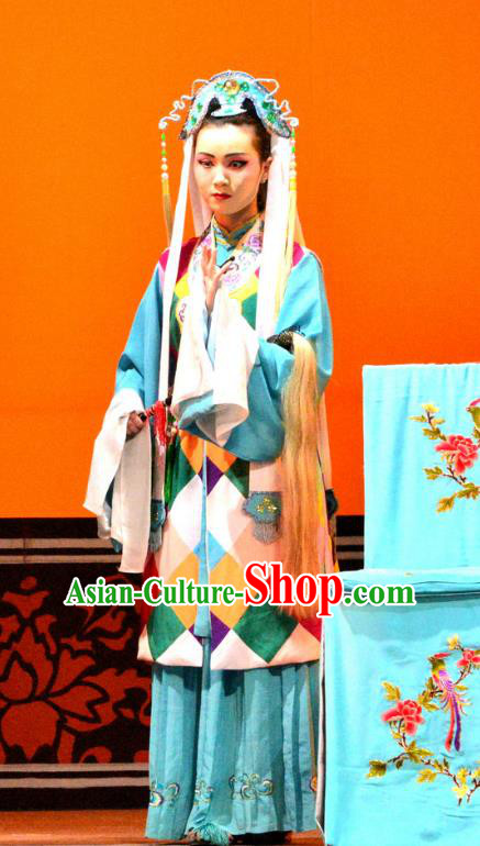 Chinese Han Opera Taoist Nun Garment Bi Zhi Fu Ke Costumes and Headdress Traditional Hubei Hanchu Opera Young Woman Apparels Actress Dress