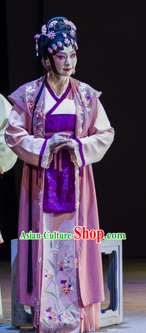 Chinese Han Opera Young Mistress Chun Mei Garment Jin Lian Costumes and Headdress Traditional Hubei Hanchu Opera Actress Apparels Dress
