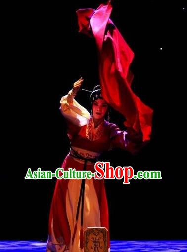 Chinese Han Opera Diva Garment Butterfly Dream Costumes and Headdress Traditional Hubei Hanchu Opera Young Woman Apparels Actress Red Dress