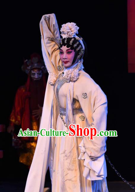 Chinese Cantonese Opera Distress Maiden Garment The Peony Pavilion Costumes and Headdress Traditional Guangdong Opera Young Female Apparels Diva Du Liniang Dress