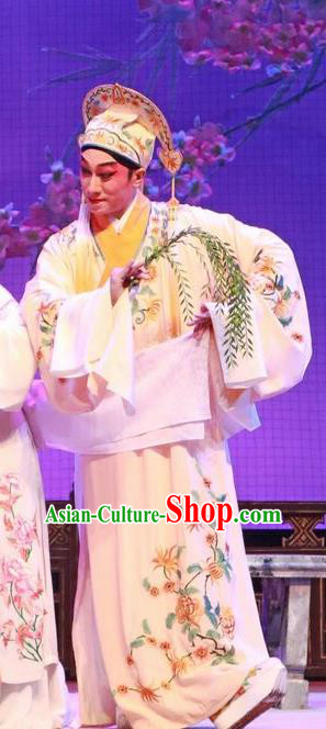 The Peony Pavilion Chinese Guangdong Opera Xiaosheng Apparels Costumes and Headpieces Traditional Cantonese Opera Scholar Liu Mengmei Garment Niche Clothing