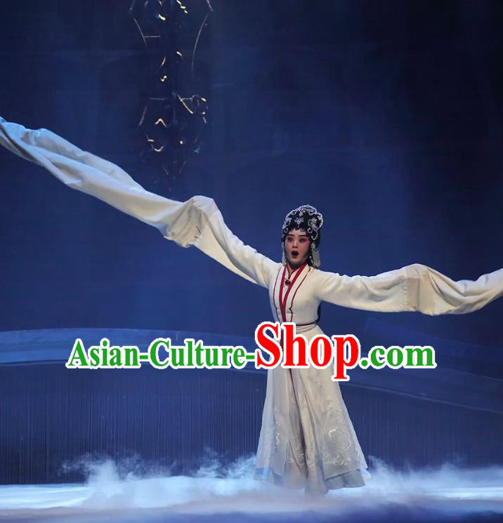Chinese Cantonese Opera Young Beauty Garment The Fairy Tale of White Snake Costumes and Headdress Traditional Guangdong Opera Bai Suzhen Apparels Distress Maiden Dress