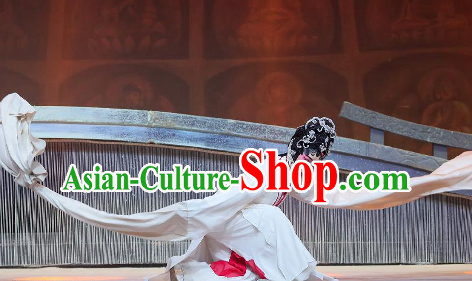 Chinese Cantonese Opera Young Beauty Garment The Fairy Tale of White Snake Costumes and Headdress Traditional Guangdong Opera Bai Suzhen Apparels Distress Maiden Dress