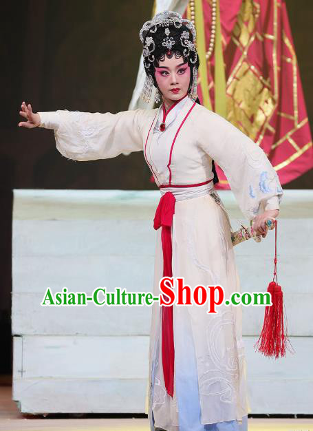 Chinese Cantonese Opera Actress Garment The Fairy Tale of White Snake Costumes and Headdress Traditional Guangdong Opera Bai Suzhen Apparels Hua Tan Dress