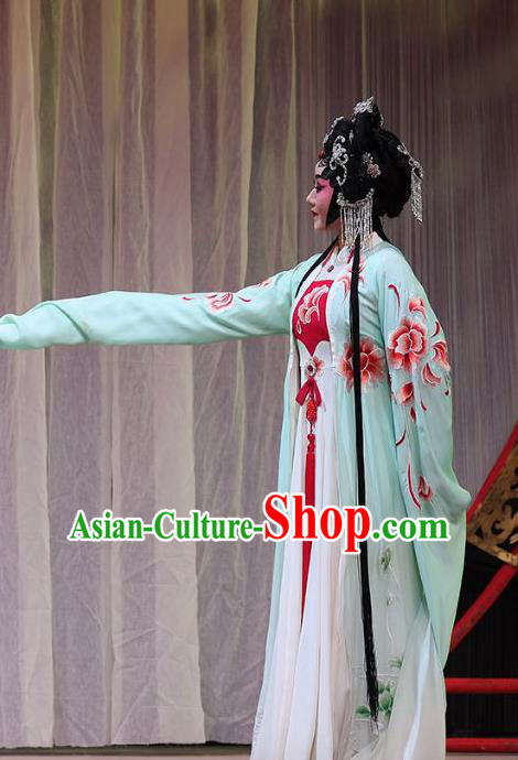 Chinese Cantonese Opera Actress Bai Suzhen Garment The Fairy Tale of White Snake Costumes and Headdress Traditional Guangdong Opera Apparels Hua Tan Dress