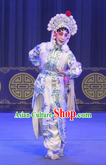 Chinese Cantonese Opera Wudan Garment The Fairy Tale of White Snake Xiao Qing Costumes and Headdress Traditional Guangdong Opera Bai Suzhen Apparels Martial Female Dress