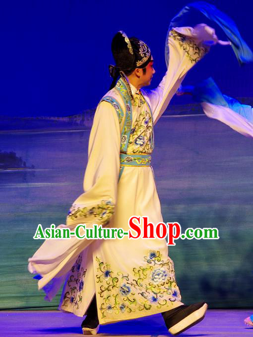 Chinese Guangdong Opera Envoy Apparels Costumes and Headpieces Traditional Cantonese Opera Young Male Garment Xiaosheng Fan Li Clothing