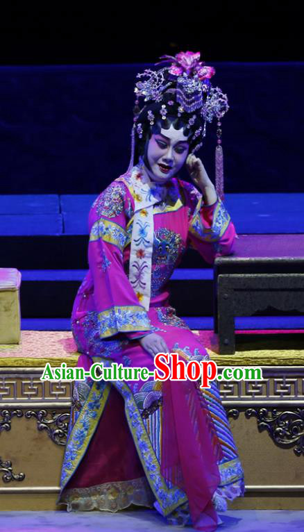 Chinese Cantonese Opera Court Woman Garment Prince Rui and Concubine Zhuang Costumes and Headdress Traditional Guangdong Opera Apparels Queen Rosy Dress