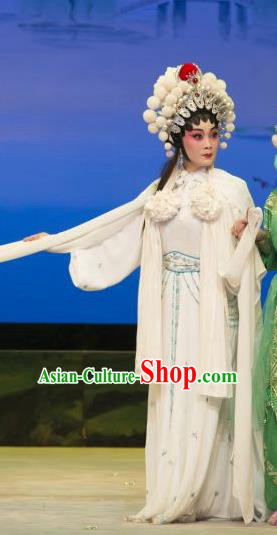 Chinese Cantonese Opera Swordswoman Garment The Fairy Tale of White Snake Costumes and Headdress Traditional Guangdong Opera Martial Female Apparels Bai Suzhen Dress
