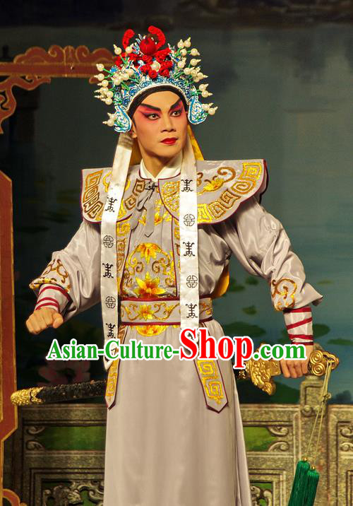 Chinese Guangdong Opera Wusheng Apparels Costumes and Headpieces Traditional Cantonese Opera Martial Male Garment Fan Li Clothing