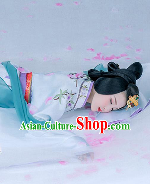 Chinese Traditional Han Dynasty Royal Queen Hanfu Dress Apparels Ancient Imperial Consort Historical Costumes and Headpieces Complete Set