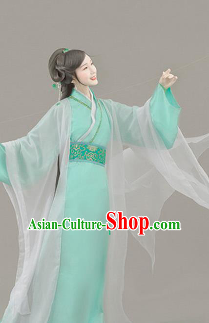 Chinese Traditional Han Dynasty Imperial Consort Green Hanfu Dress Apparels Ancient Royal Princess Historical Costumes and Headpieces for Women